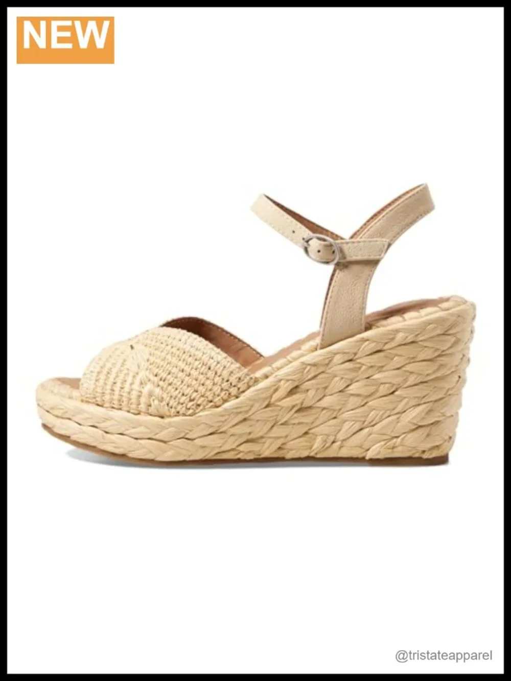 Nomi Raffia Cork Wedge Sandal Ankle Strap Memory Foam Buckle